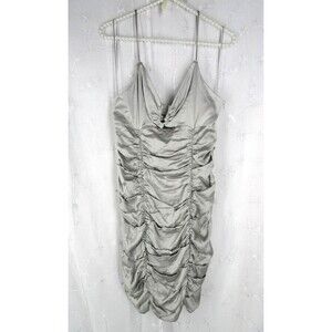 NWT ZARA SATIN EFFECT DRAPED Mini Ruched DRESS BLOGGERS FAV GRAY SILVER Large